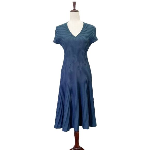 Peruvian Connection Sweater Dress Fit Flare Ribbed Pima Cotton Blue Size Medium - Picture 1 of 16